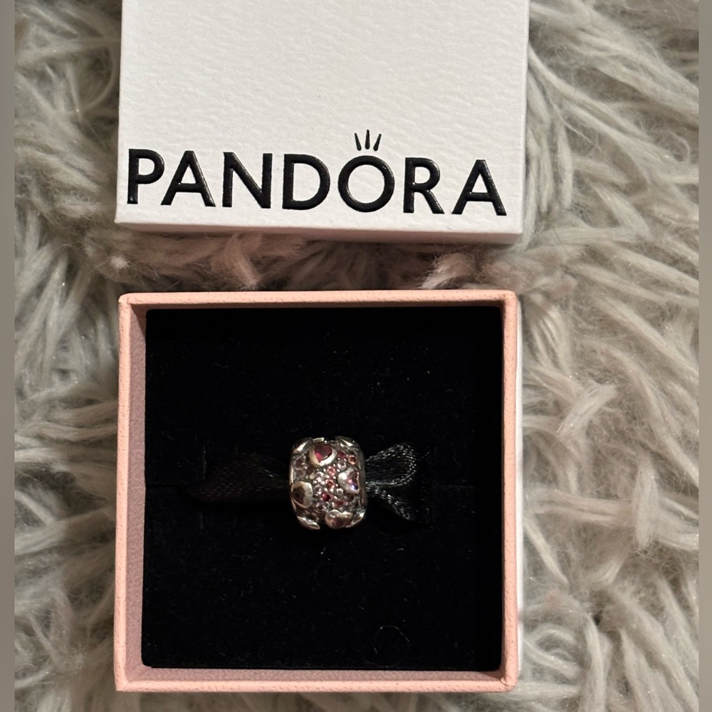 Pandora Silver and Red Heart Charm Bracelet